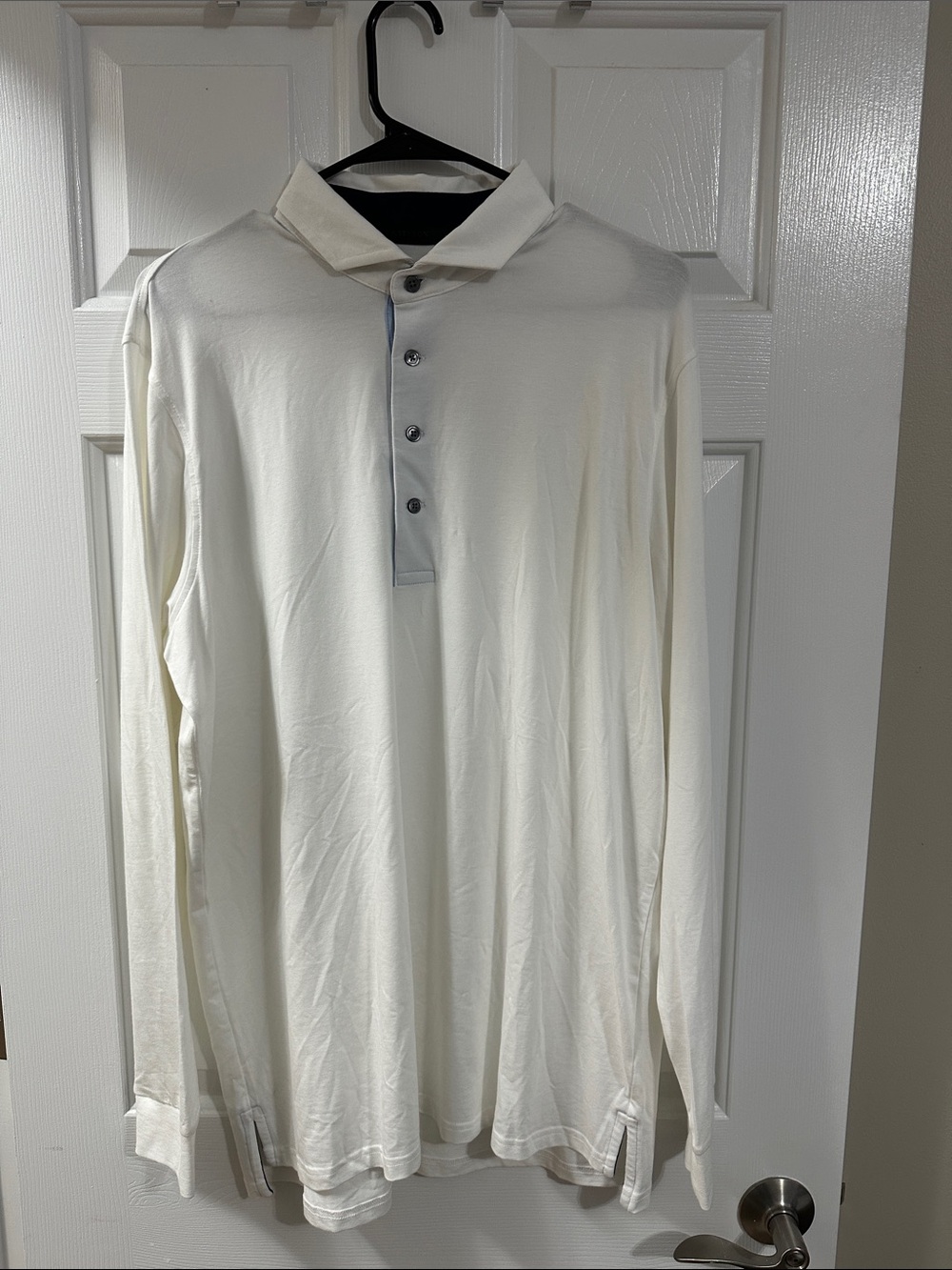 Greyson Cream Long-Sleeve Polo with Contrast Placket